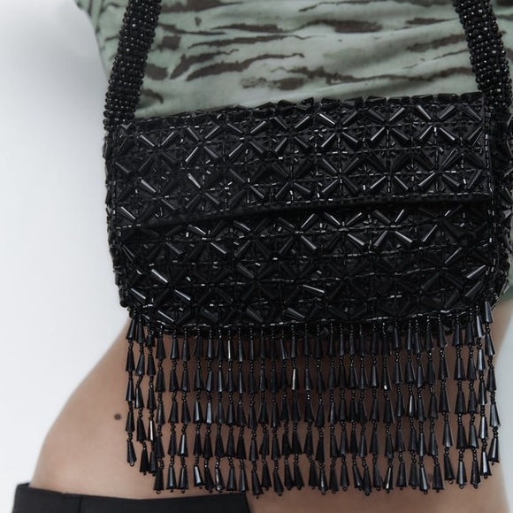 ZARA BEADED FRINGE SHOULDER BAG - Picture 1 of 8